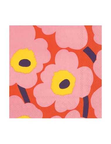 Serviette en papier Marimekko- Unikko Rose orange 33x33cm