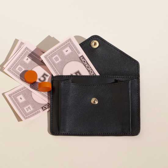 Porte carte & monnaie en cuir - Noir